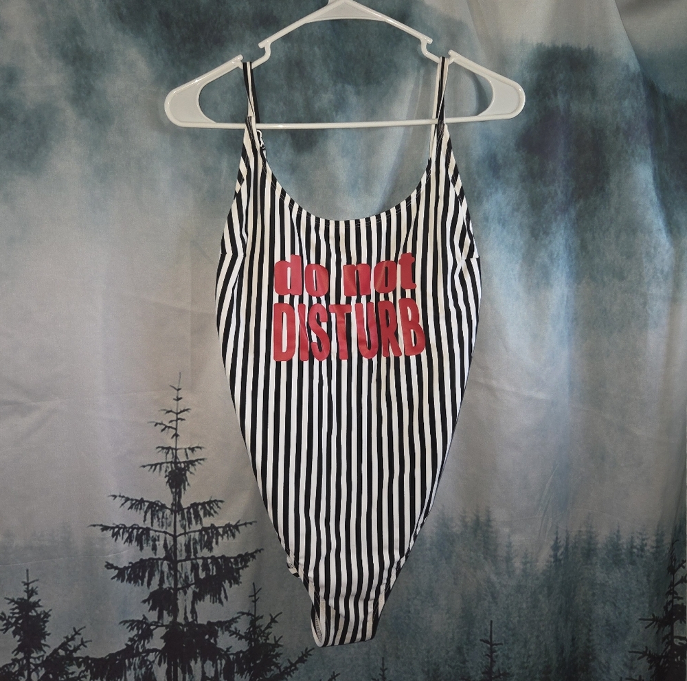 No Boundaries White and Black Stripped One Piece Swim Suit